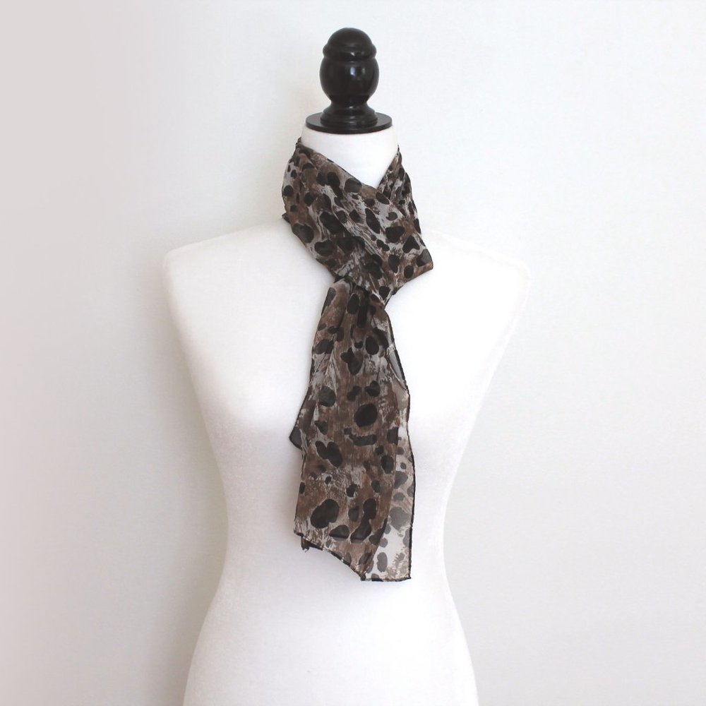 Semi Sheer Animal Print Scarf Hair Neck Tie Long Black Brown Scarf, 60 I…